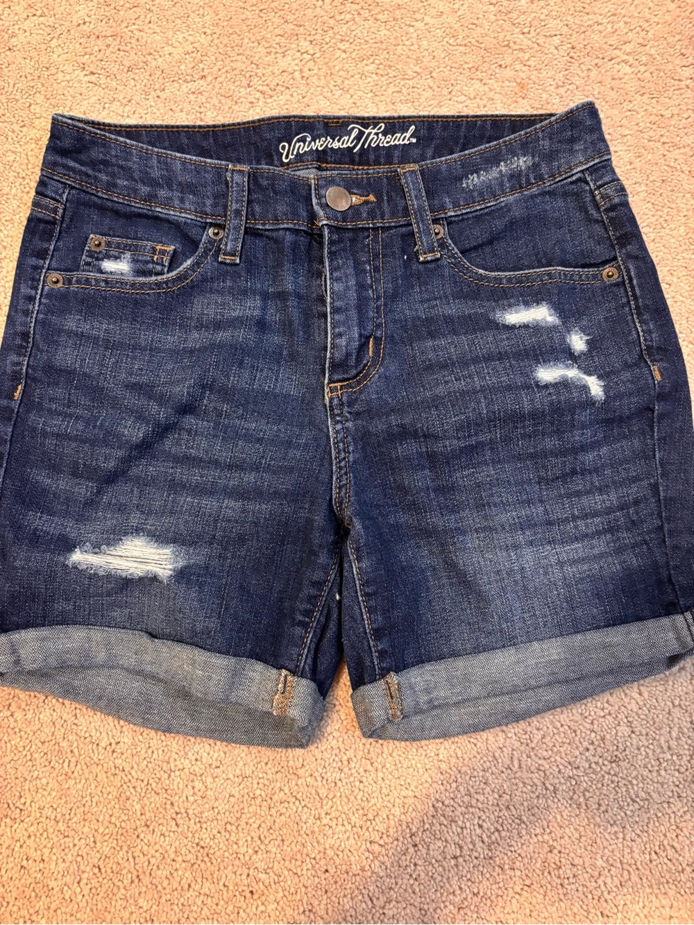 Universal Thread Indigo Distressed Rolled-Hem Jean Shorts